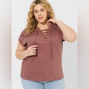 New! Torrid Cotton Jersey Lace Up Dolman Shirt